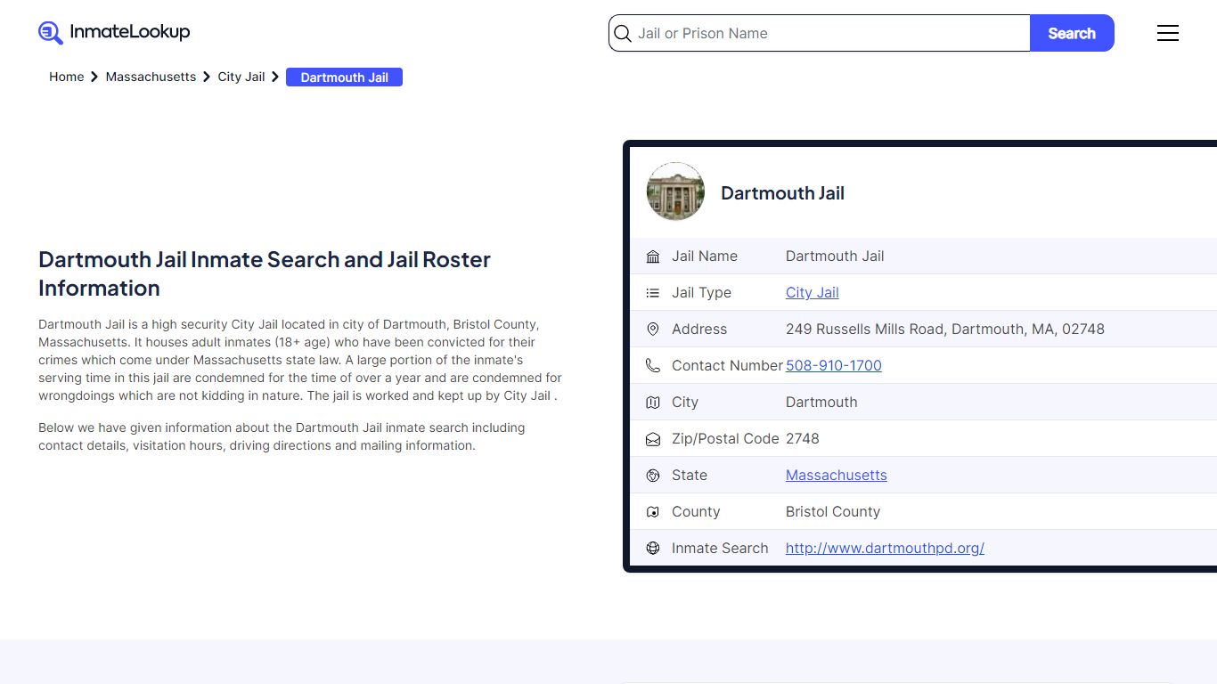 Dartmouth Jail Inmate Search and Jail Roster Information - Inmate Lookup